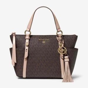 Michael Kors Sullivan Small Logo Top-Zip Tote Bag BRN/SFTPINK